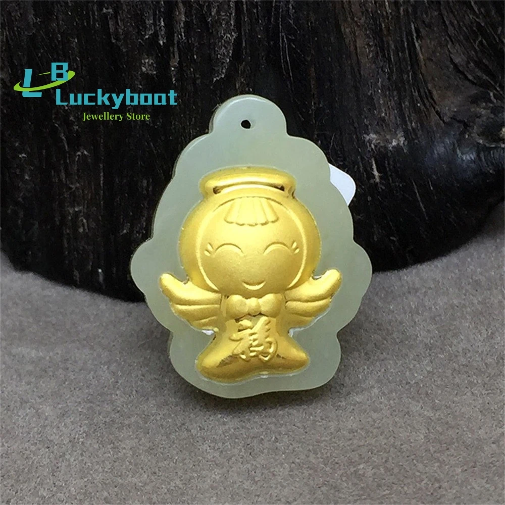 

Нефритовый Золотой утолщенный инкрустированный Ангел Hetian, мультяшный кулон, подарок для детей