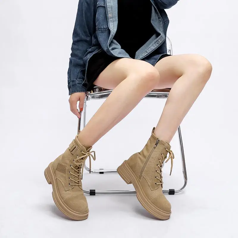 

Winter Footwear Women's Round-headed Lace-up Thick-soled Leather Versatile Short Boots