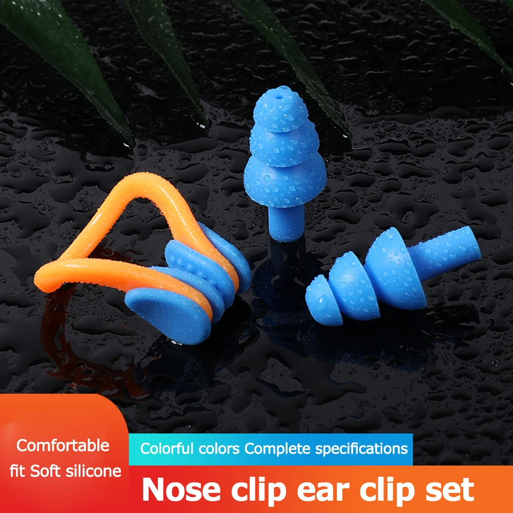 

Swimming Nose Clip Earplugs Set Waterproof Soft Silicone NoseClip & EarPlugs for Kids Adults Beginner Swimming Diving Supplies