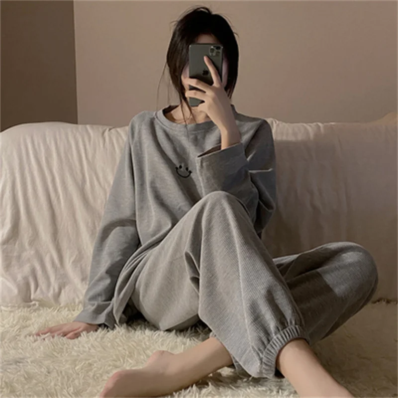 Autumn Pajamas Set O-Neck Sleepwear For Women Elastic Simple Pyjama Women's Fashion Soft Homewear Clothes Big Size