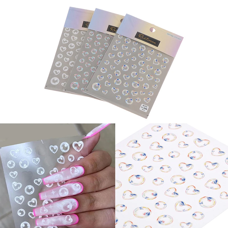 

1 лист прозрачных пузырьковых наклеек для ногтей, самоклеящиеся наклейки, милые Пузырьковые рельефные 5D украшения для ногтей и маникюра