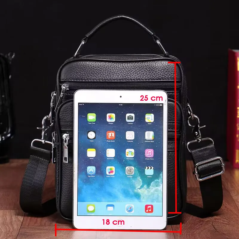 Men's Genuine Leather Handbag Male Black Shoulder Bag Fashion Messenger Bags Men's Bags Casual Crossbody Man Handbags