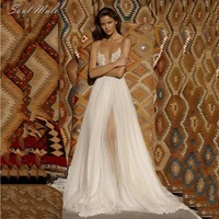 sexy v neck a line wedding dress for women spaghetti straps bridal dress backless lace applique bridal gown vestidos de novia