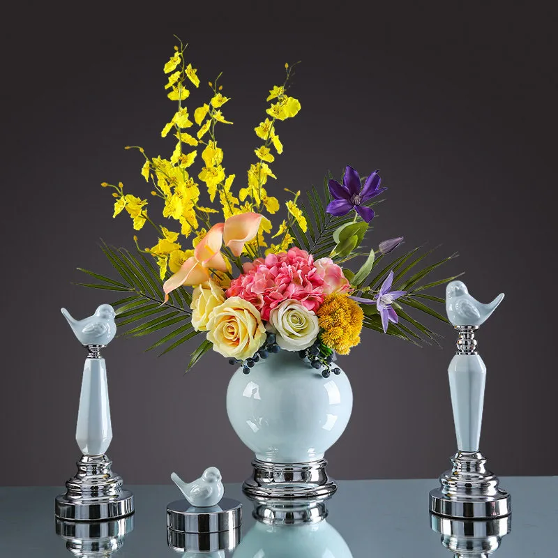

European Ceramic Vase Ornaments Fake Flower Home Livingroom Table Figurines Decoration Hotel Office Desktop Furnishing Crafts