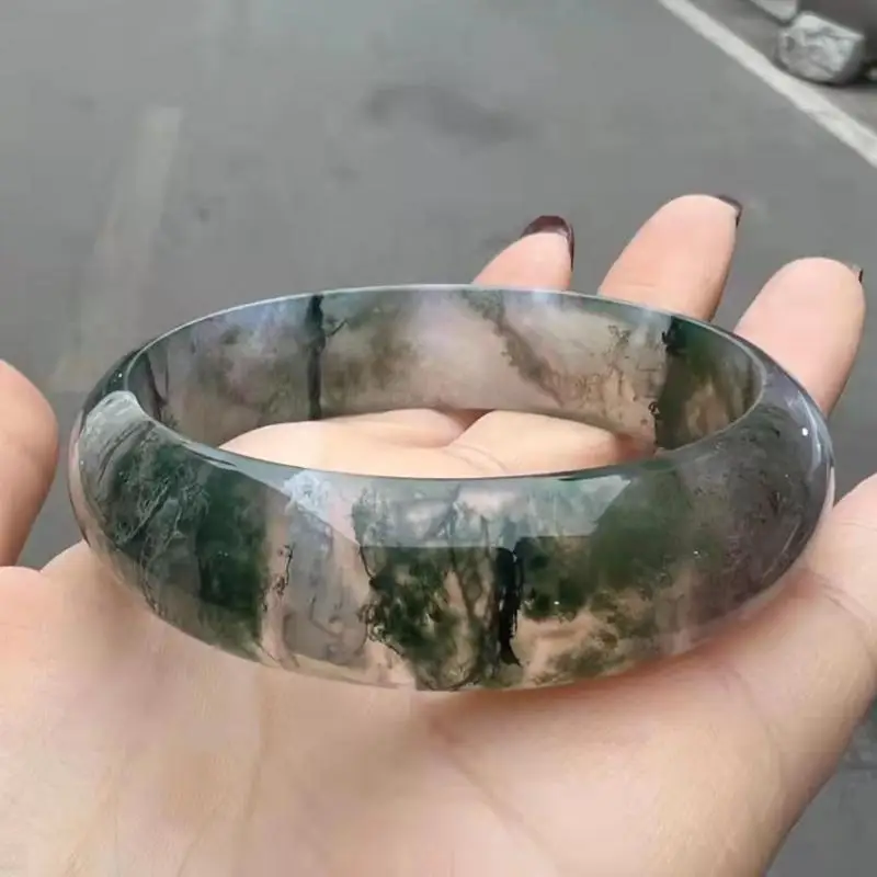 

Natural Moss Agate Bangle Bracelet Women Fine Jewelry Genuine Natural Gemstone Marine Aquatic Agate Bangles Fashion Accessories