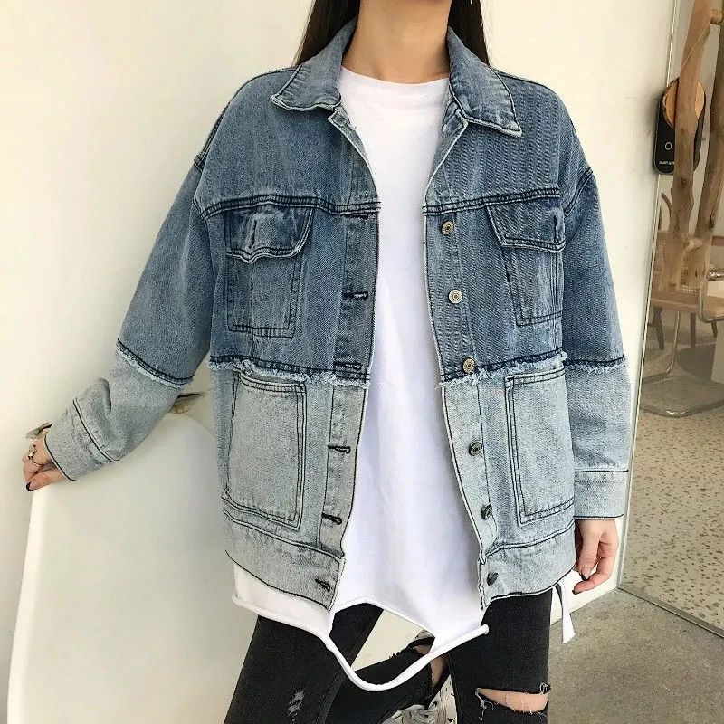 

Spliced hip-hop denim jacket women Spring Summer 2023 New loose fitting Jeans Coat Korean version fashion casual versatile top
