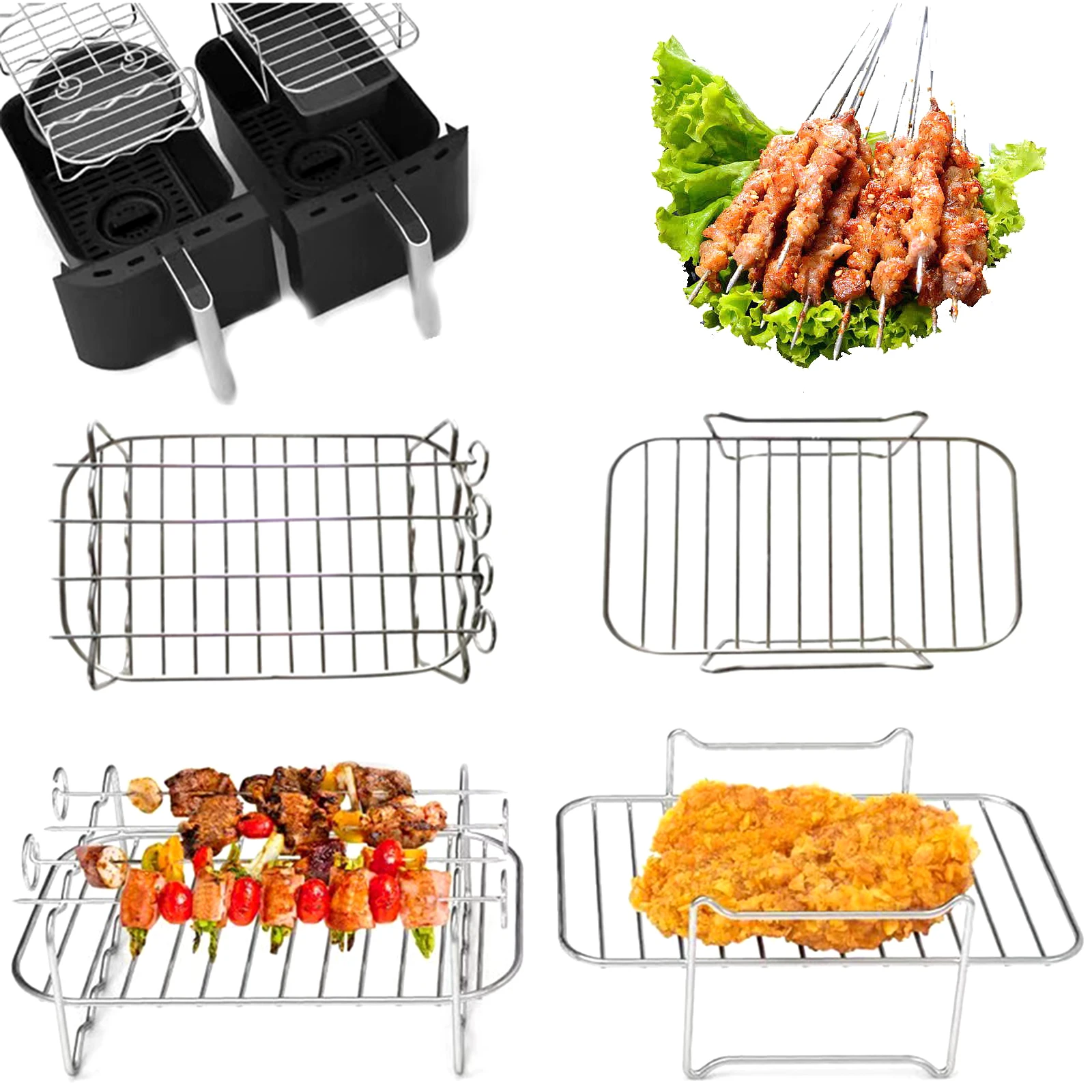 

Air Fryer Rack Double Basket Air Fryers Stainless Steel Grill Holder Air Fryer Accessories Cooking Rack Toast Rack For Oven