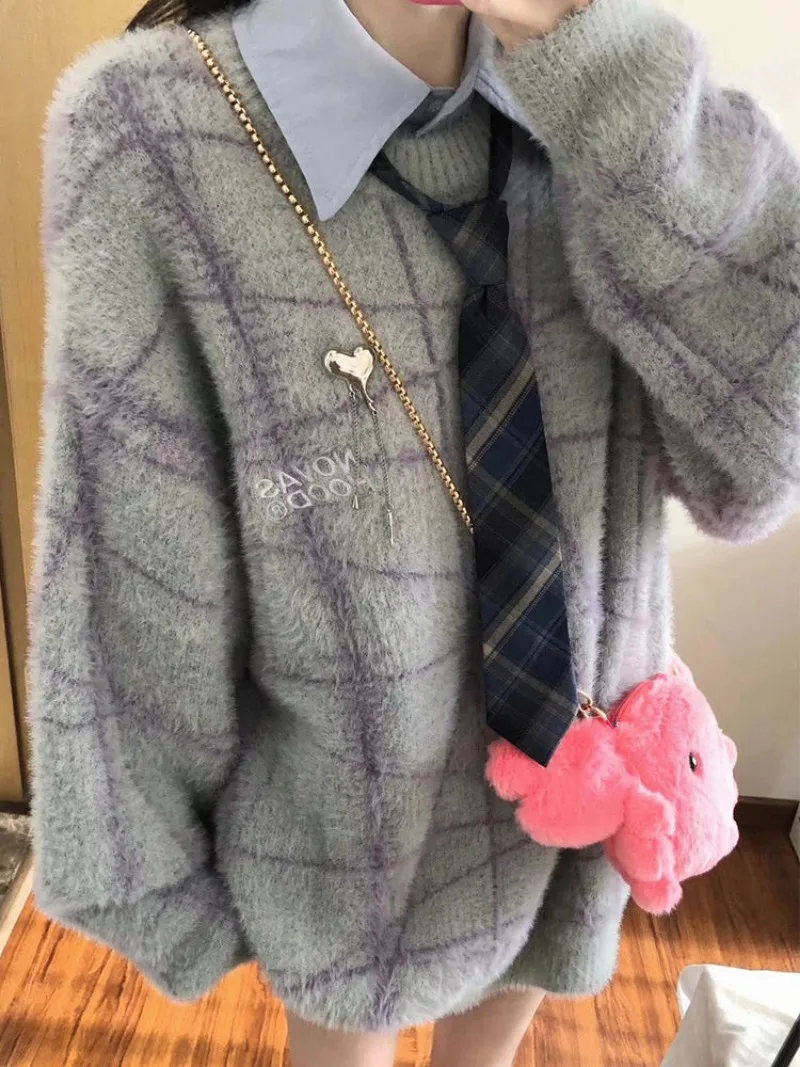 Корейский консервативный стиль все Macth свободные свитера нерегулярный полосатый