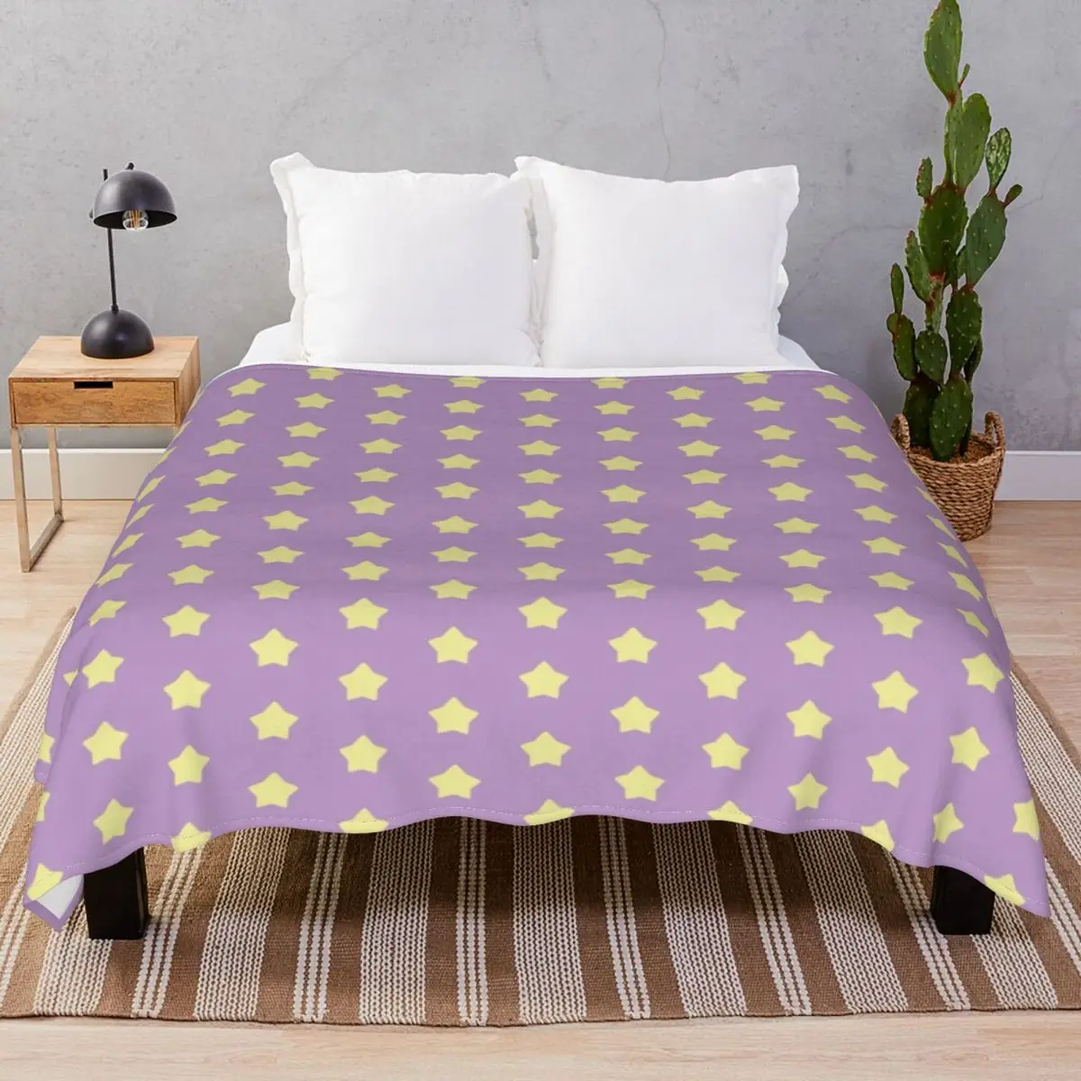 Yellow Stars On Purple Pop Blanket Flannel Plush Decoration Breathable Throw Blankets for Bedding Home Couch Travel Cinema