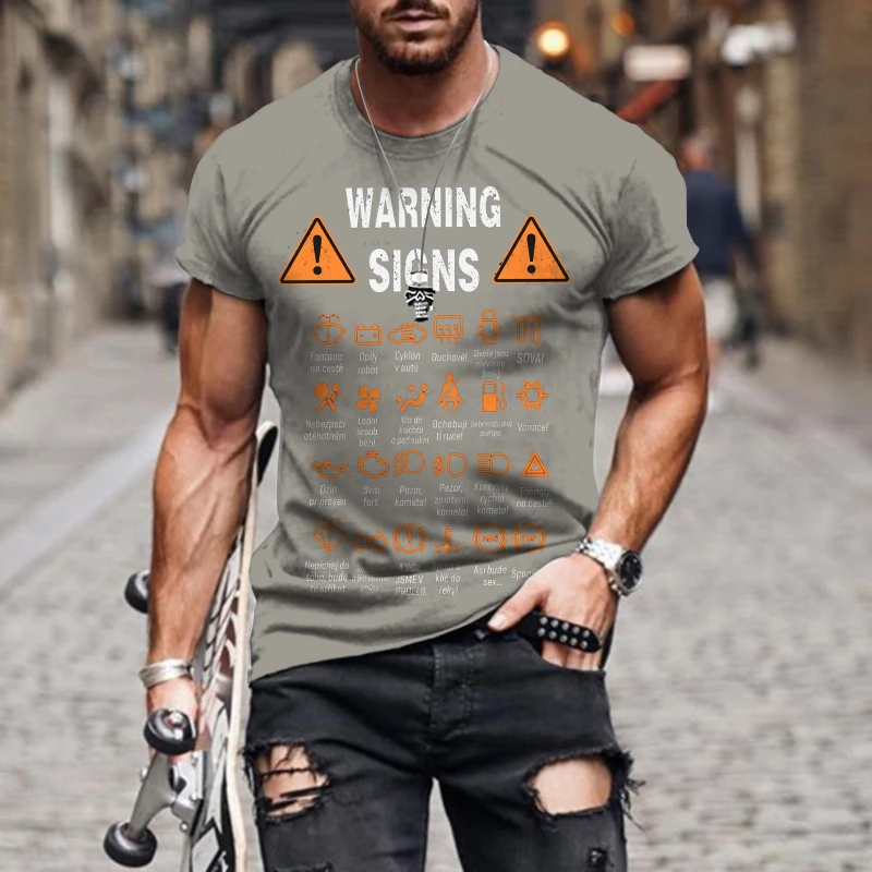 

Warning Sign Men's Summer Hip Hop T-Shirt Casual O-Neck Tops & Tees Brand Clothing Fashion Short Sleeve Streetwear Male
