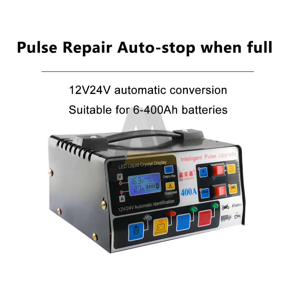 

220W Car Battery Charger 12V/24V Universal Intelligent Pure Copper Pulse Repair Automatic Battery Charger 110V-250V Wide Voltage
