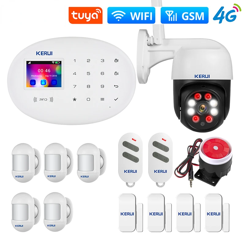 

Tuya W20 4G Home Security WIFI GSM Alarm System Home Wireless APP Remote Control 2.4 Inch Screen Burglar Alarm