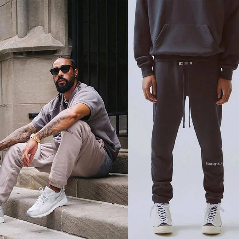 

22SS Fall Winter Reflective Essentials Sports Pants Men's Casual Pants Plus Velvet Embroidered Printing Men Jogging Trend Pants