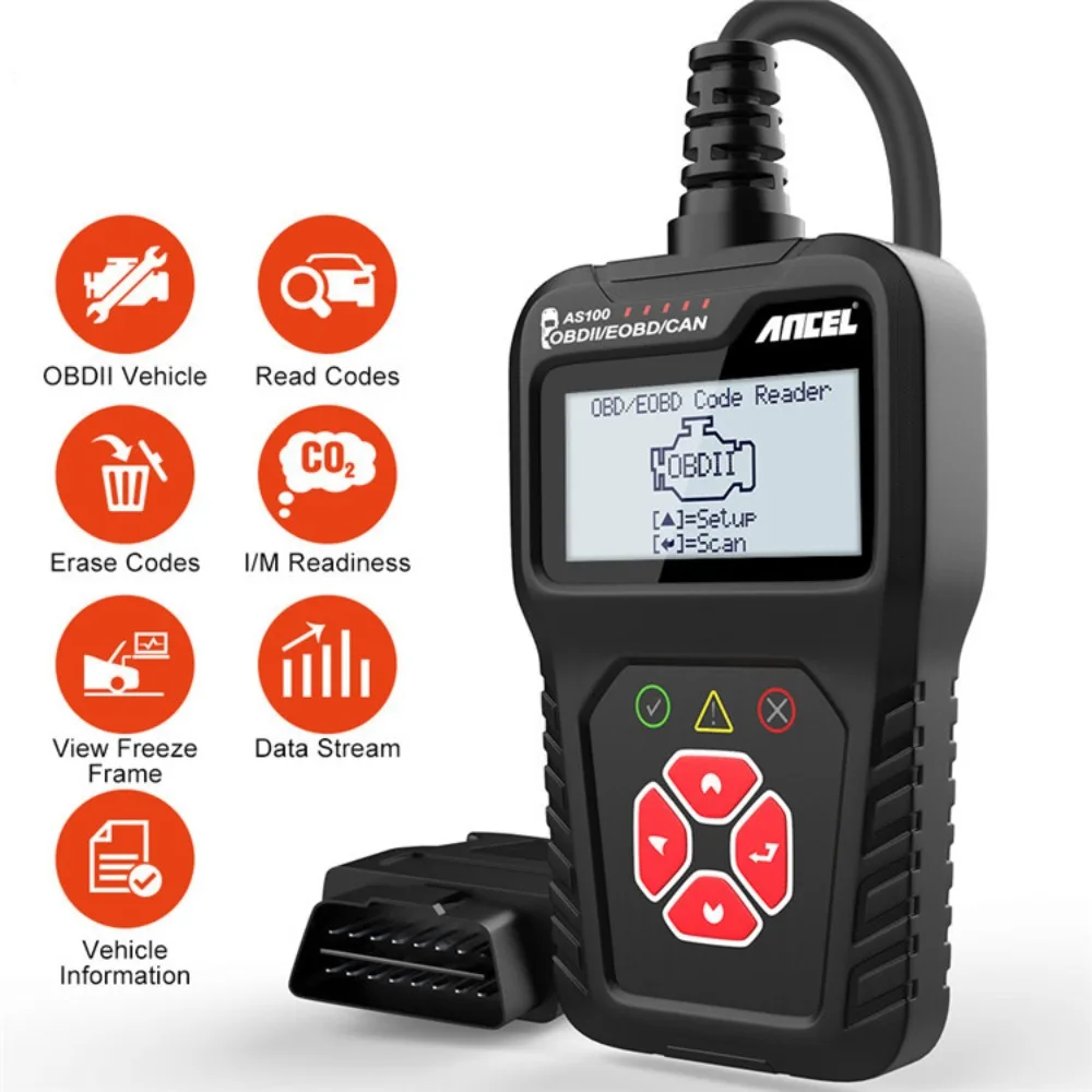 Автомобильный считыватель кодов Ancel AS100 OBD2, универсальный сканер OBD2 для диагностики неисправностей двигателя, PK