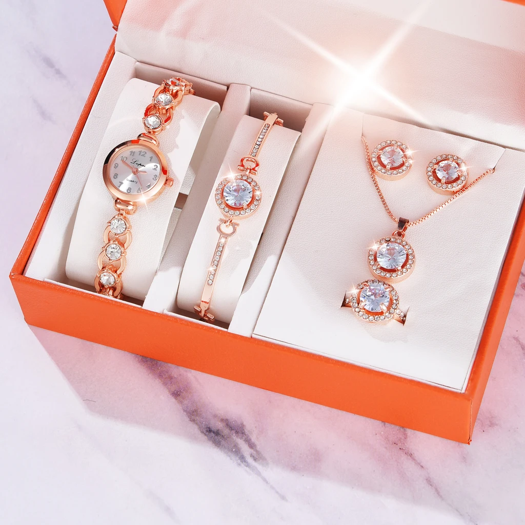 

Lvpai Marke 6PCS Uhr Set Frauen Neue Mode Damen Luxus Rose Gold Quarz Armbanduhr Frauen Berühmte Marke Kristall Kleid uhren