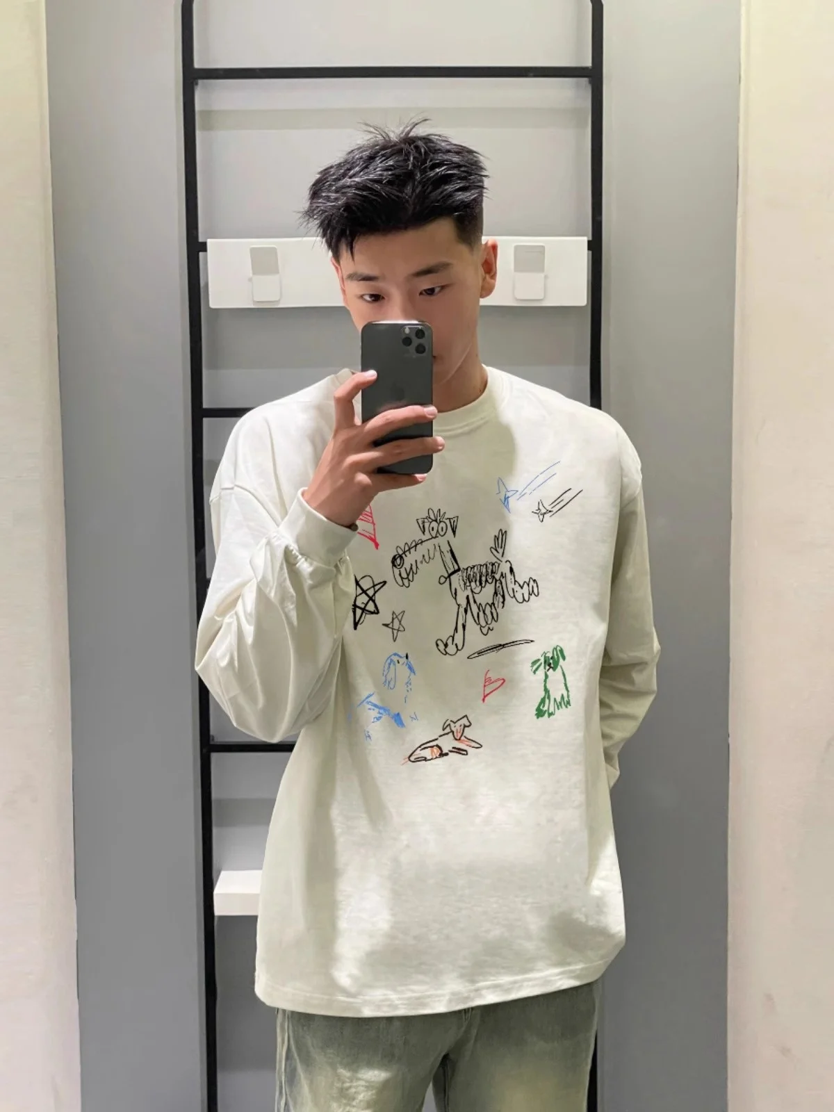 Новинка 2024 весенне-осенняя забавная рубашка с длинными рукавами и граффити