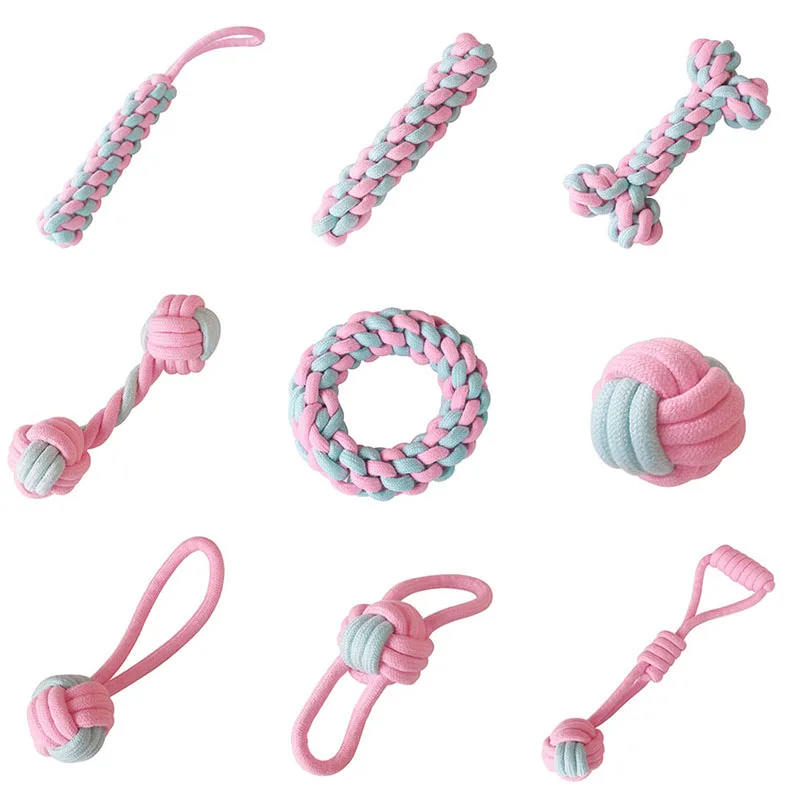 

9 Styles Dog Toy Pet Toy Pet Supplies Powder Blue Cotton Rope Knot Toys Combination Bite Molar Interaction Puppy Teething Toys