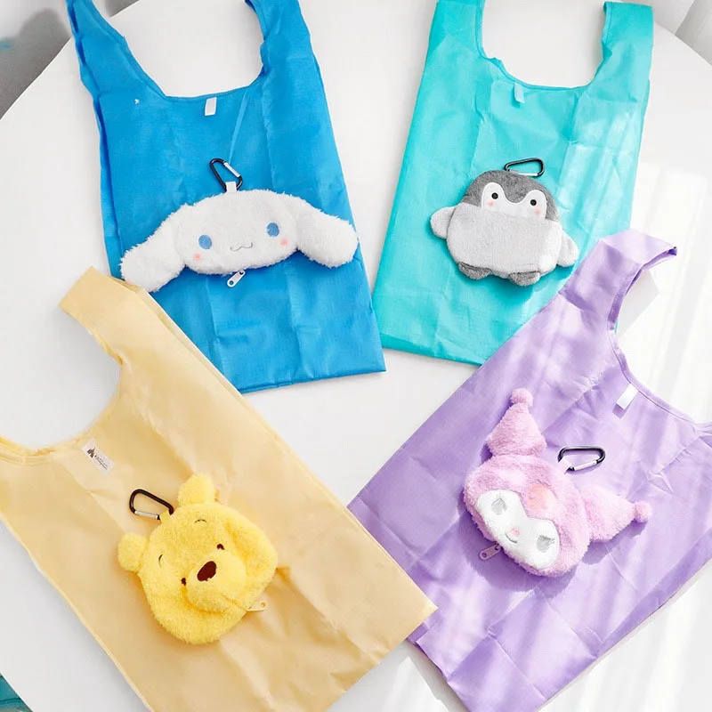 

Новая Складная Экологически чистая сумка Sanrio Mymelody Kuromi Cinnamoroll в виде пингвина, японская Милая женская сумка-тоут с сердцем