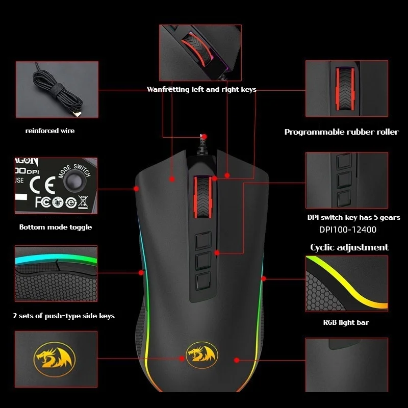 

Мышь игровая Проводная M711 Rgb, 12400 Dpi, 8 кнопок