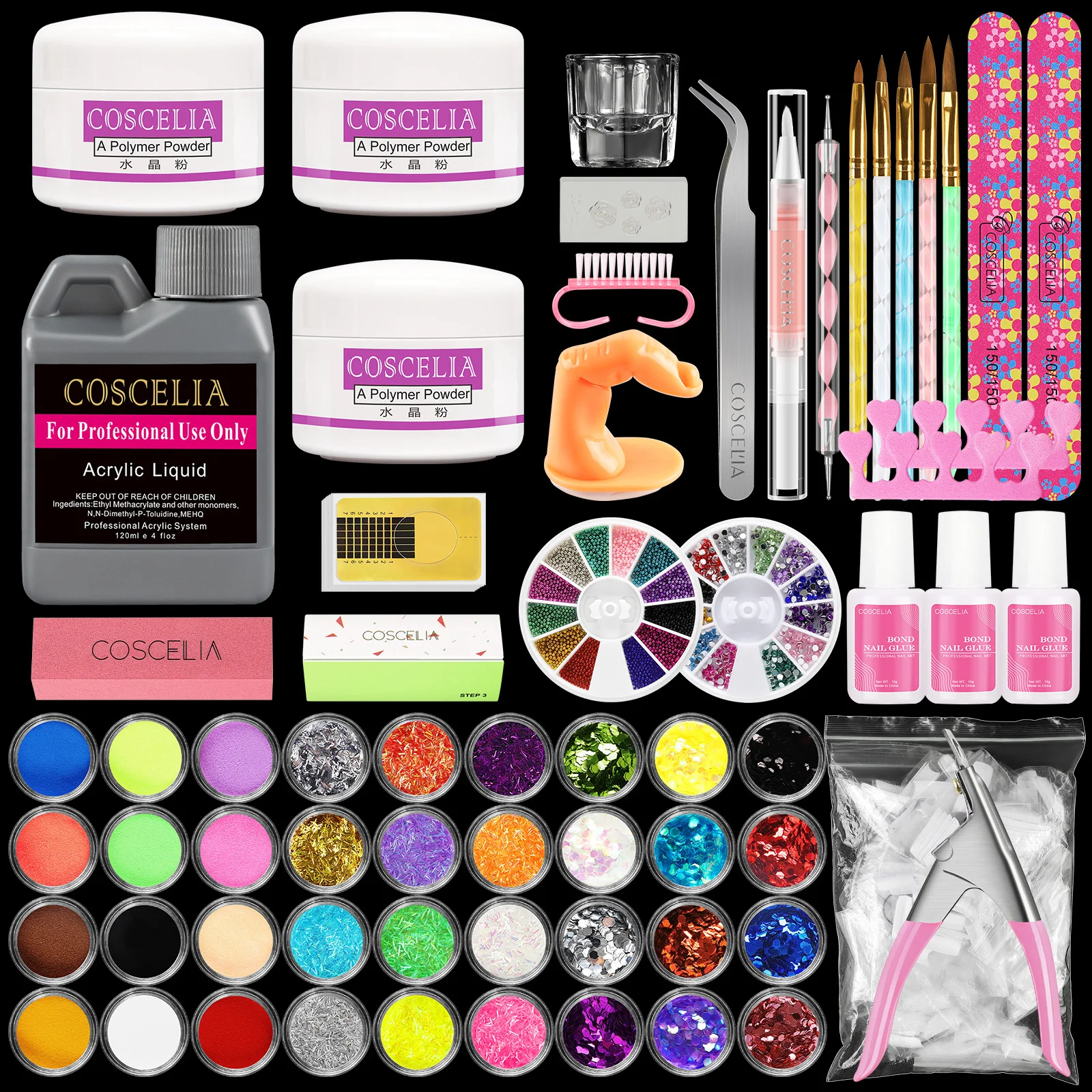 

COSCELIA Acrylic Nail Kit Crystal Powder Set Monomer Acrylic Liquid Nail Tips Manicure Tools Professional Set For Nails Art