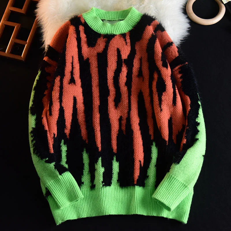 

Harajuku Hip Hop Oversized Round Neck Pullover Sweater Men and Women New Fashion Casual Punk Jumper Retro Knit Tops Streetwear