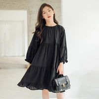 2022 autumn girls dress long sleeve black ruffle princess dress for girls loose casual student teenage kids clothes 13 14 years