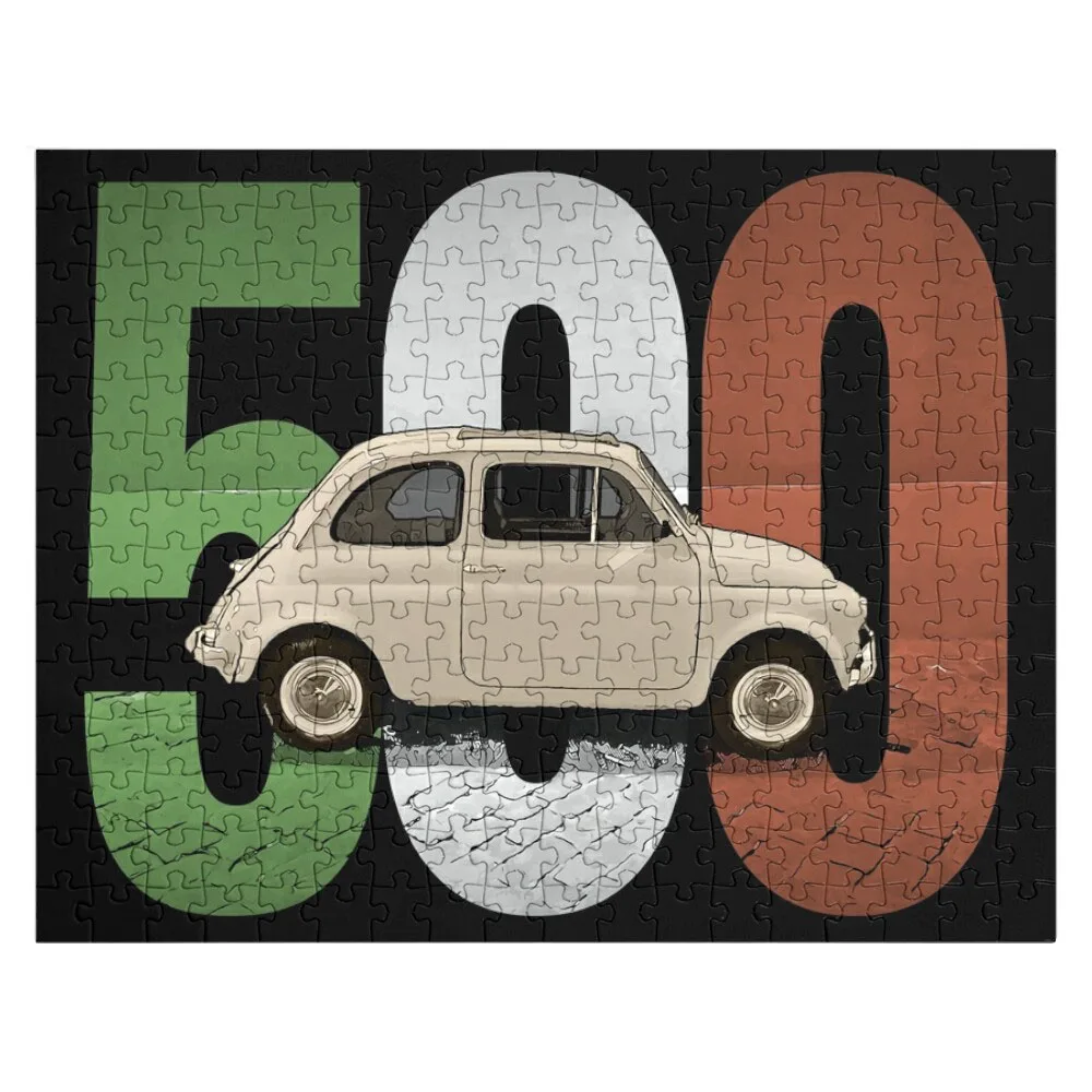 Классический пазл Fiat 500 на черном фоне деревянный заказ фото деревянные пазлы