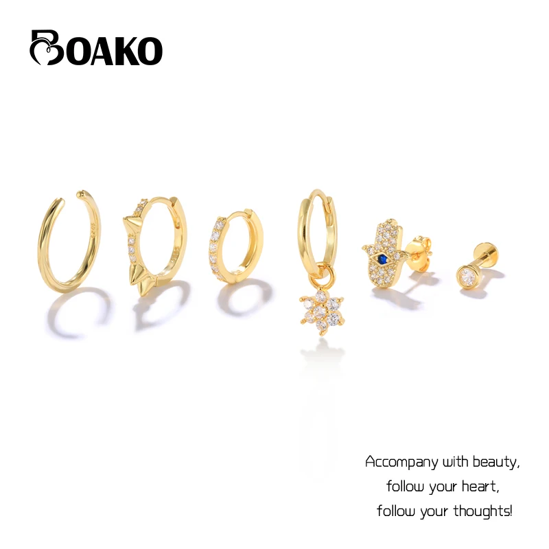 

Серьги-гвоздики женские из 18-каратного золота с фианитом, 6 шт.