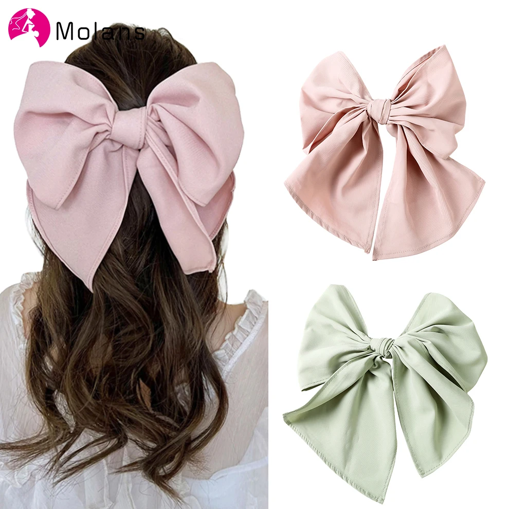 

Molans New Women Large Bow Hairpin Summer Chiffon Big Bowknot Barrettes Women Solid Color Ponytail Clip Hair Accessories
