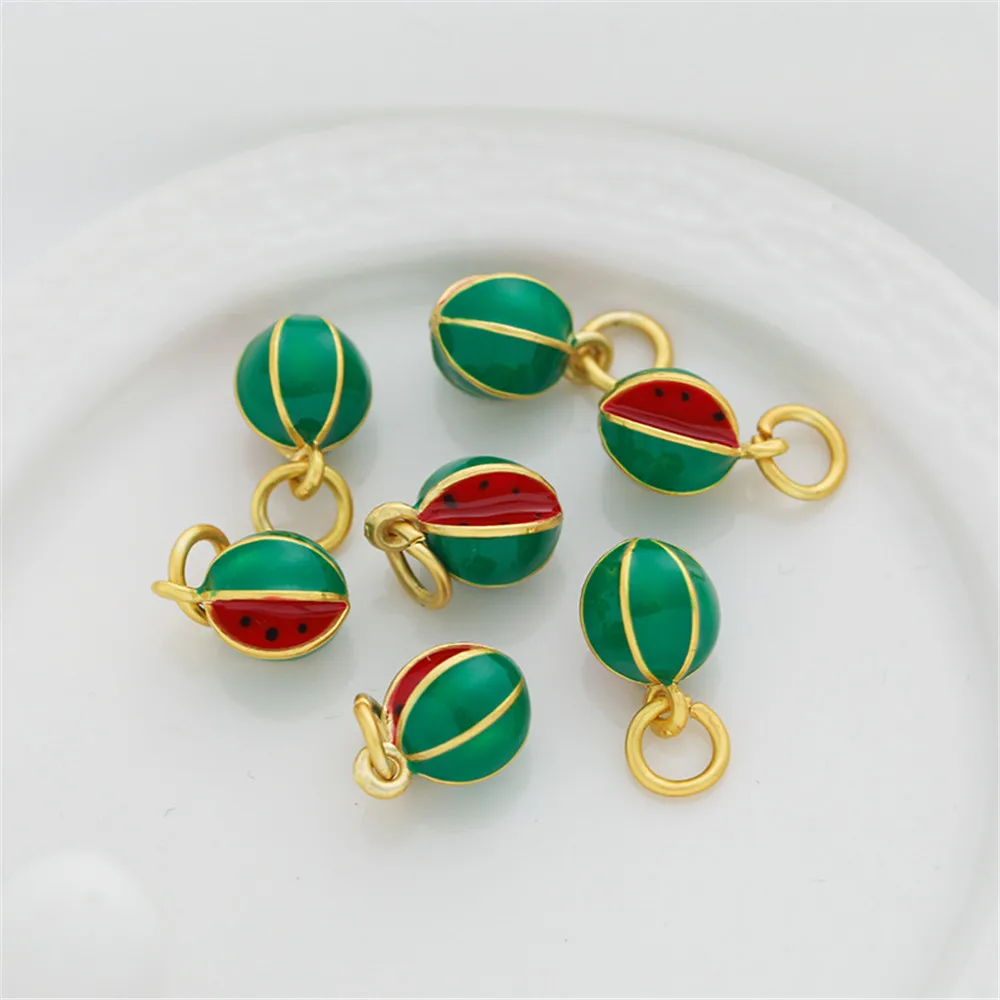 

14k copper-coated gold dripping oil small watermelon 9 * 13mm pendant diy bracelet necklace handmade jewelry accessories pendant
