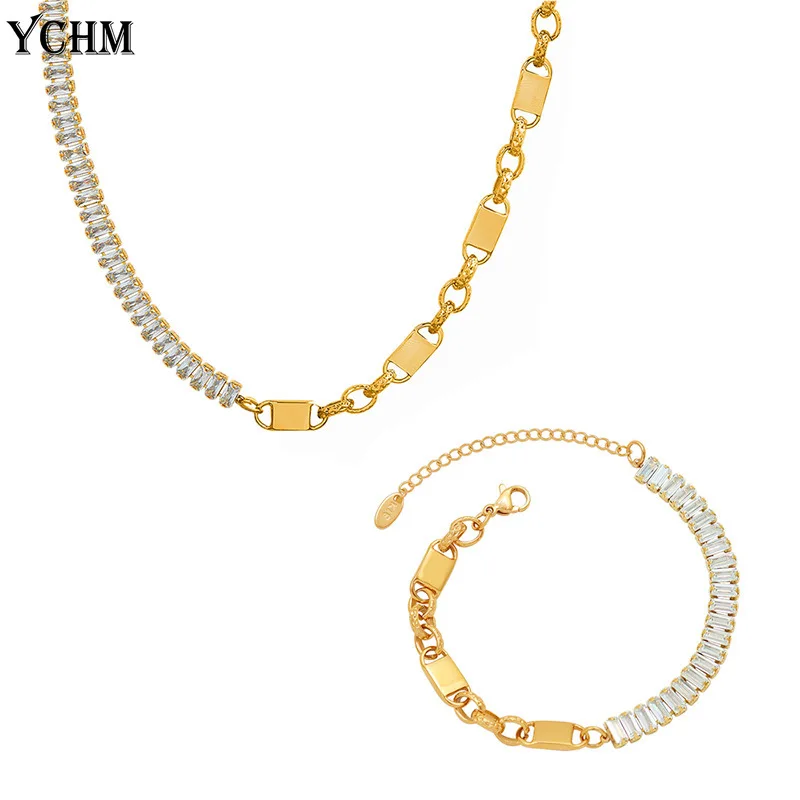 

Cubic Zircon Necklace Bracelet Set Luxury Iced Out Bling Stainless Steel Jewelry Set Engament Accessories for Women Gift for Her