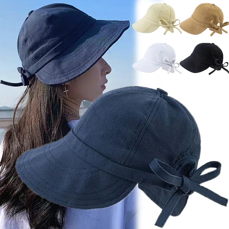 

Summer Outdoor Hat Women Foldable Beach Fisherman Sunhat Adjustable UV Protection Bucket Caps Wide Brim Ponytail Panama Cap