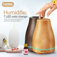 electric humidifier essential aroma oil diffuser ultrasonic wood grain 100ml air humidifier mini mist maker led light home