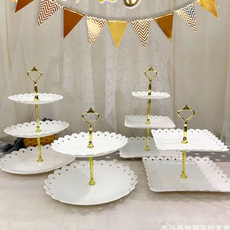 

Birthday Decoration Dessert Table Display Rack Ornaments European Cold Meal Coffee Break Table Plastic Cake Dim Sum Tray Shelf