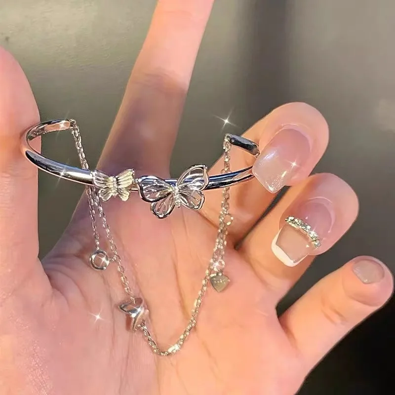 

Silver Hollow Zircon Butterfly Charm Bracelet Ladies Elegant Tassel Chain Open Butterfly Bracelets Party Favors 2022 pulsera