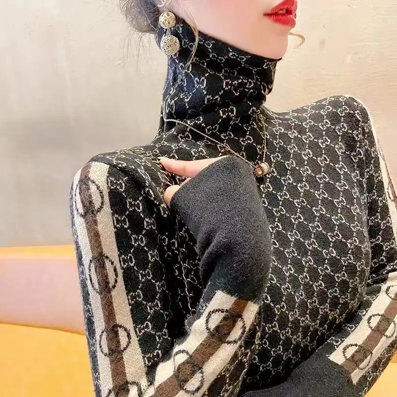 Осенне-зимний новый трикотажный свитер с высоким воротником Женская подкладка