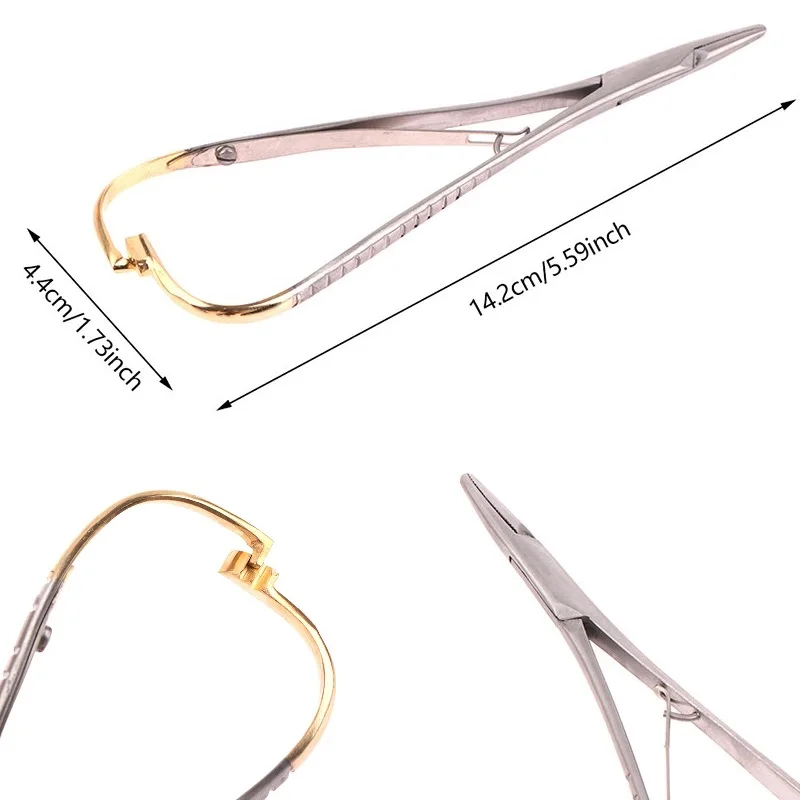 

1PC Dental Stainless Steel Tweezers Needle Holder Orthodontic Plier with Gold Handle Dental Surgical Tool Instrument