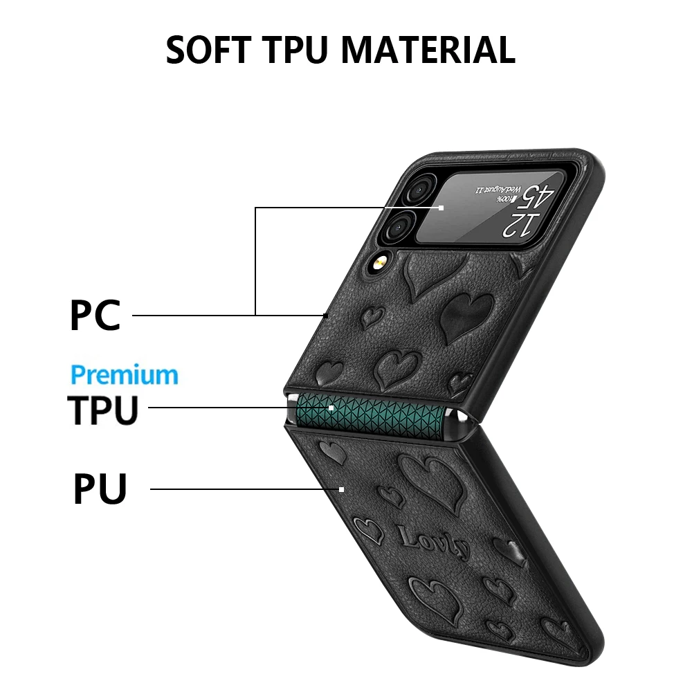 Защитный чехол ZFlip3 для Samsung zflip3 с милым медведем кожаная текстура задняя крышка