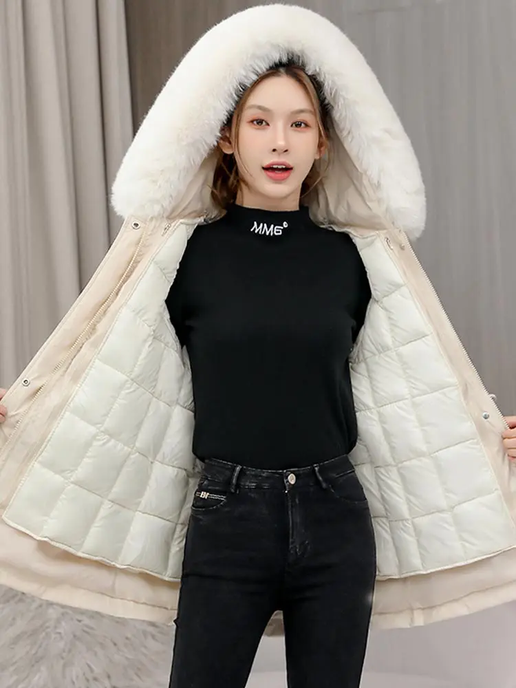 MEILLY DOLPHIN -30 Degrees Removable Liner Cotton Padded Winter Big Fur Jacket Women Loose Warm Hooded Parkas Coat Down Jacket