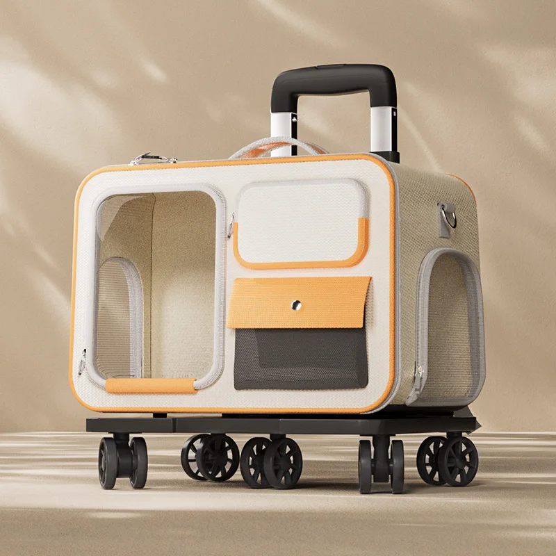 Портативная сумка для кошек вместительный дышащий рюкзак на колесиках домашних