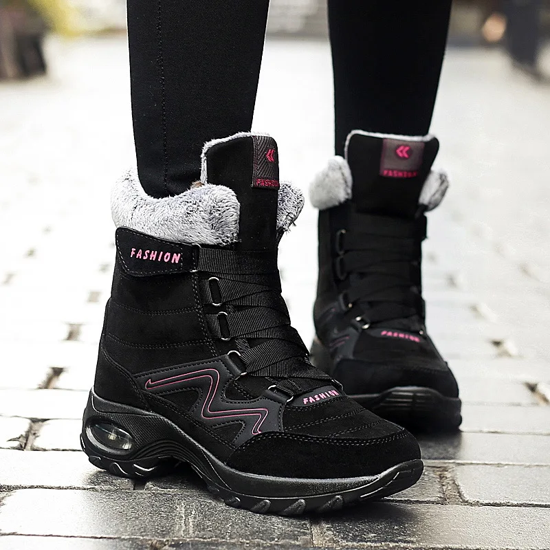 Winter Leather Women Boots High Quality Plush Warm Snow Boots Comfortable Women Ankle Boots Outdoor Waterproof Sneakers