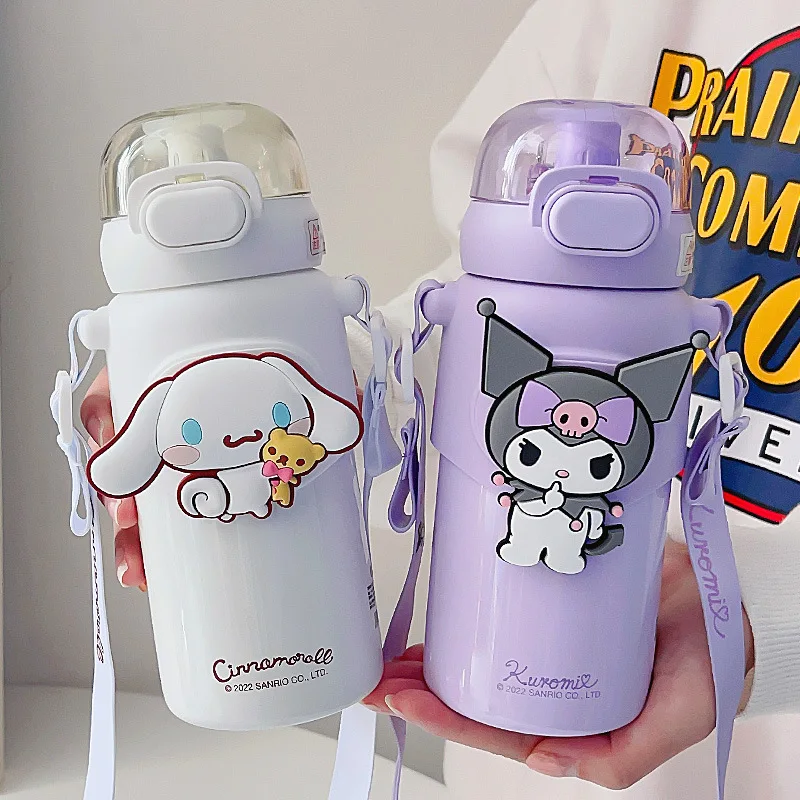 

460 мл Sanrio красивая чашка Kuromi Cinnamoroll Kawaii Студенческая Изолированная соломенная чашка Mymelody Милая бутылка для воды для девочек и детей