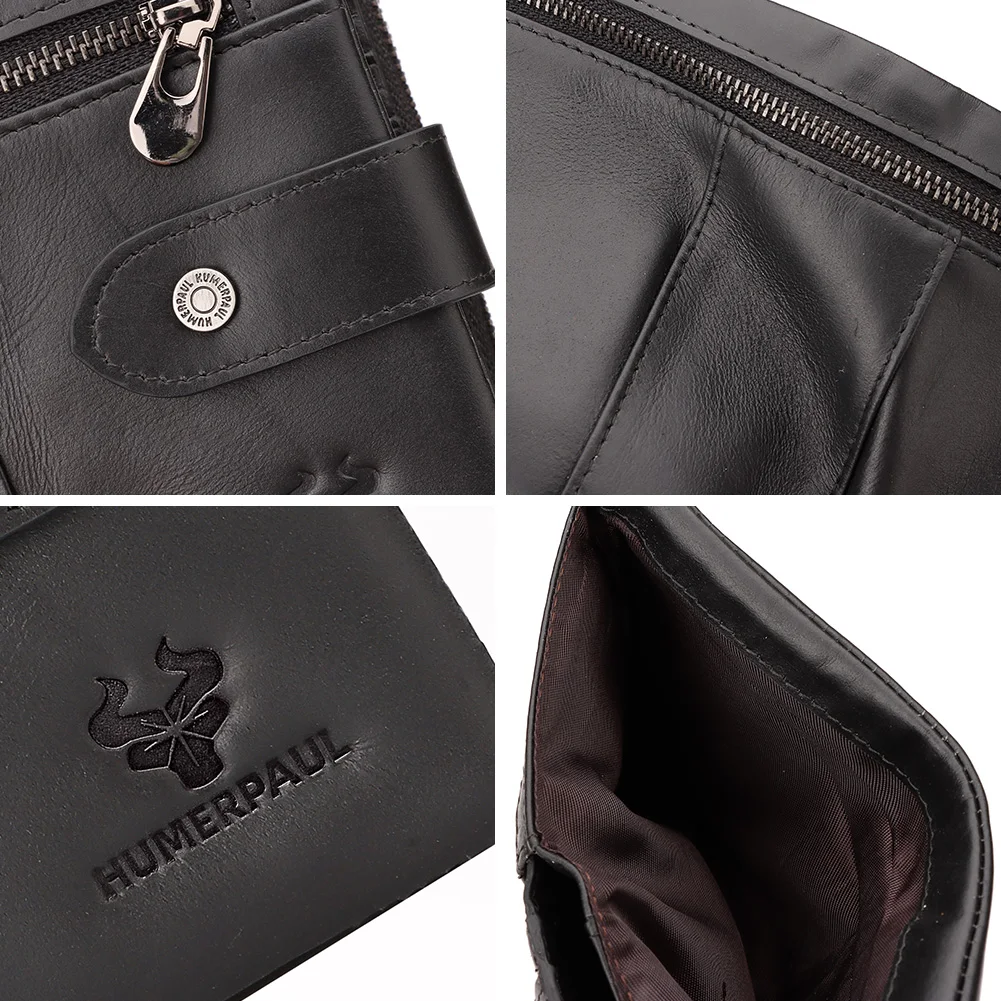 Genuine Leather Men's Wallet Fashion Casual Purse for Men RFID Blocking Credit Bank Card Holder with Double Zipper Coin Pocket
