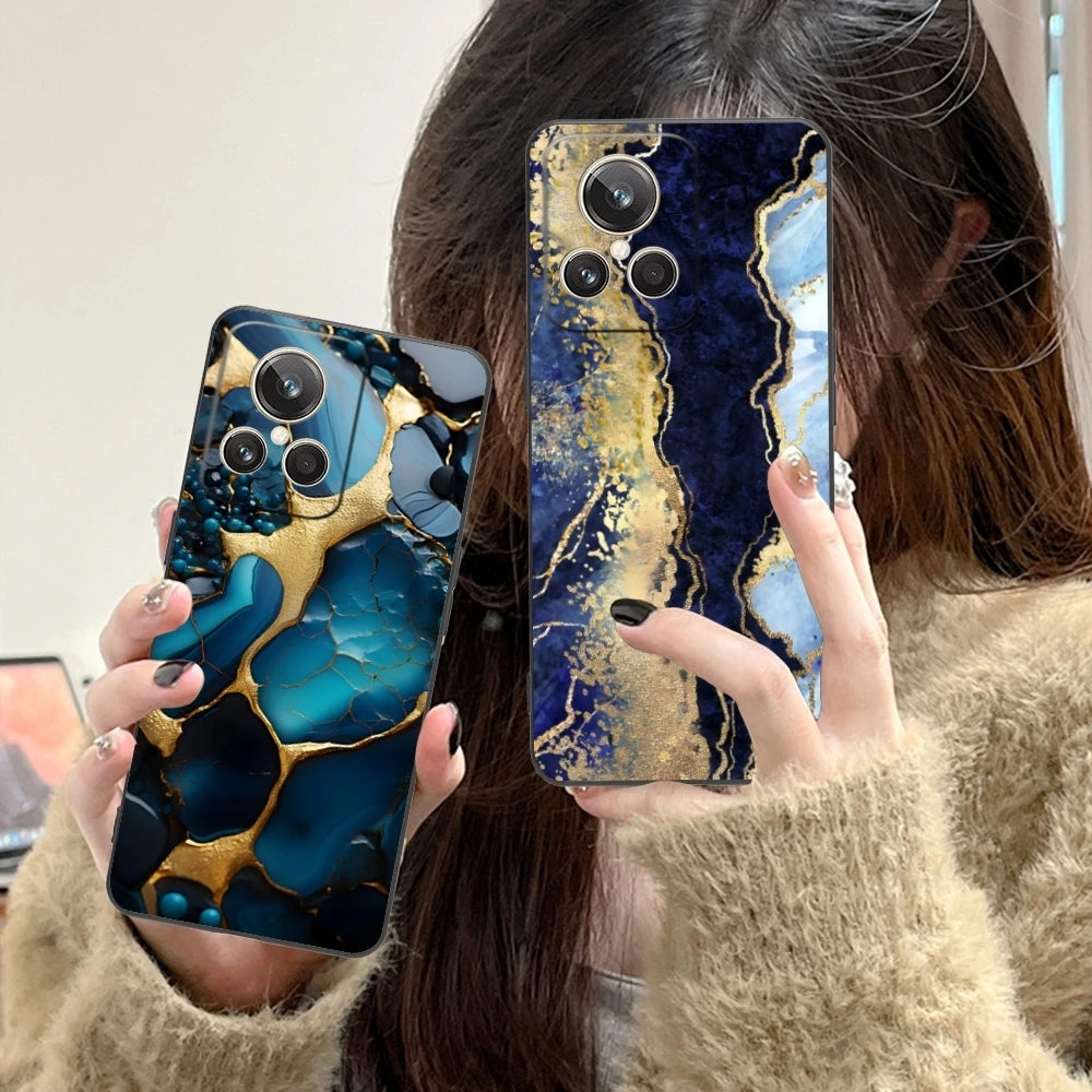 Luxury Golden Stone Mobile Cell Phone Case for Realme GT 2 9i 8i 7i Pro X50 X2 C35 C21 C20 C11 C3 Black Soft Cover Shell