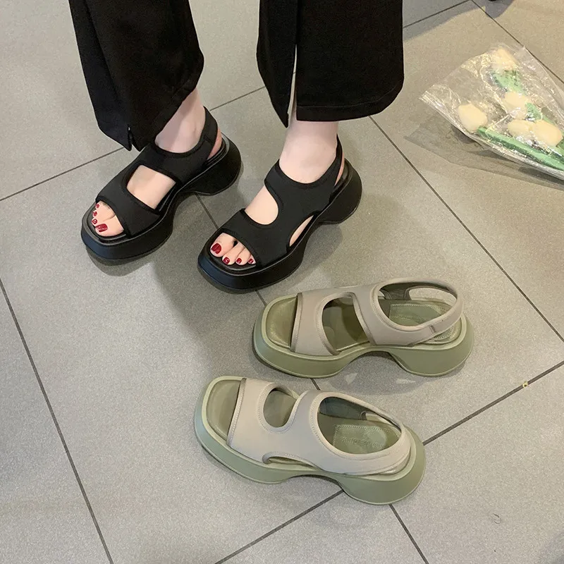 

2022 New Summer Women's Sandals Sneakers Stretch Fabric Sandals Women's Fashion Open Toe Platform Wedge Shoes