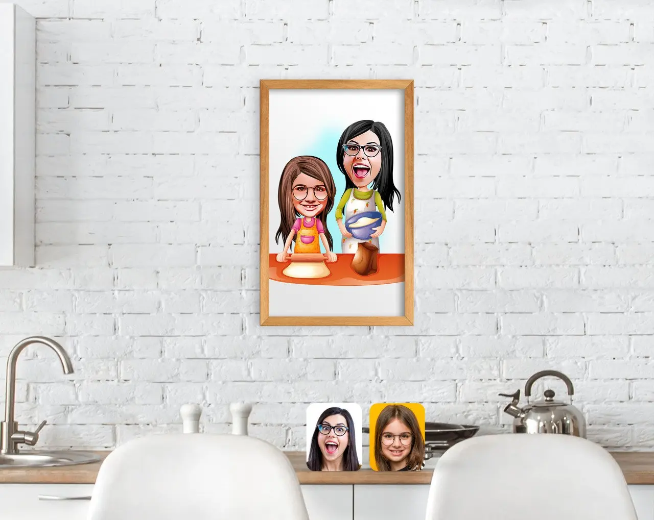 

BK Home Mother Girl Caricature Of Handmade Wood Framed Tablo-2