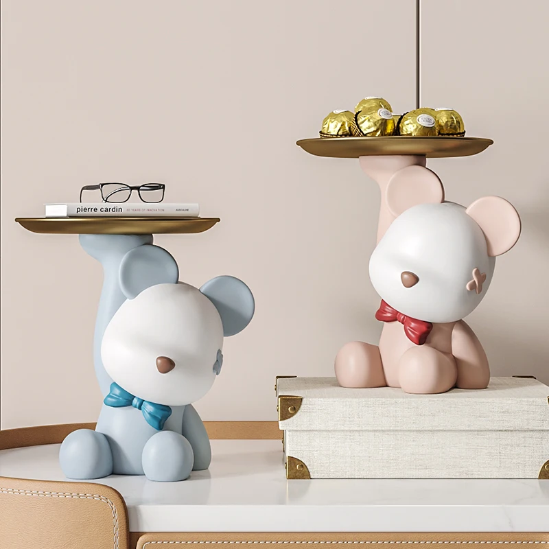 

Modern Home Decor Bear Sculpture Storage Tray Ornament Luxury Living Room Decoration Figurines for Interior Kawaii Room Decor