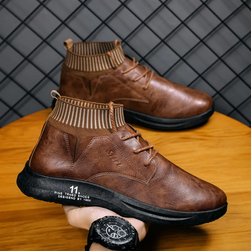 

Men Casual Shoes Men Boots PU Solid Color Round Shape Flat Mesh Keep Warm Non Slip Men Sports Shoes Men Shoes Platform Shoes