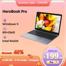 CHUWI HeroBook Pro 14.1" 1920x1080 Resolution Intel Celeron N4020 Dual Core Windows 10 OS 8GB RAM 256GB SSD Laptop with Mini HD