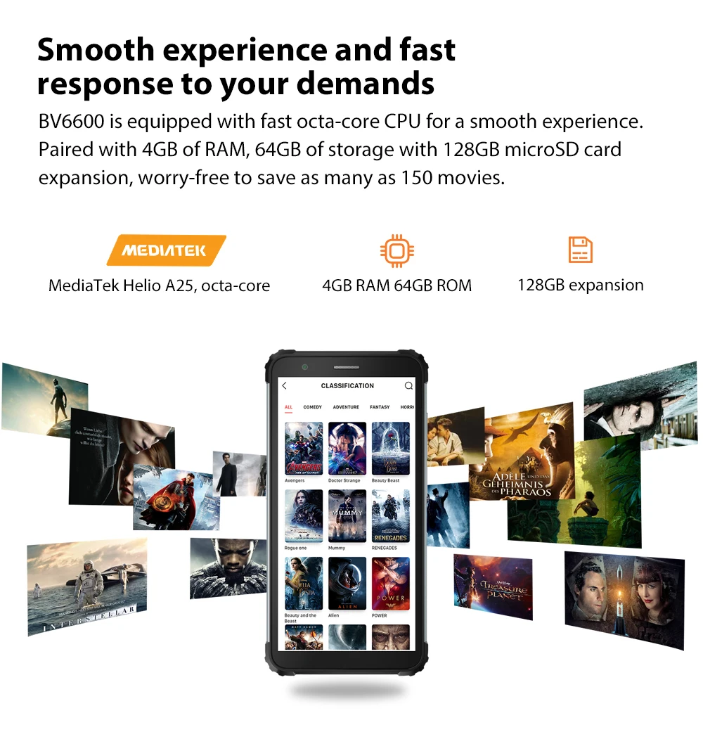 Blackview BV6600 IP68 Waterproof Rugged Smartphones Octa Core 4GB+64GB 5.7Inch 4G Android 10.0 NFC 8580mAh Battery Mobile Phone
